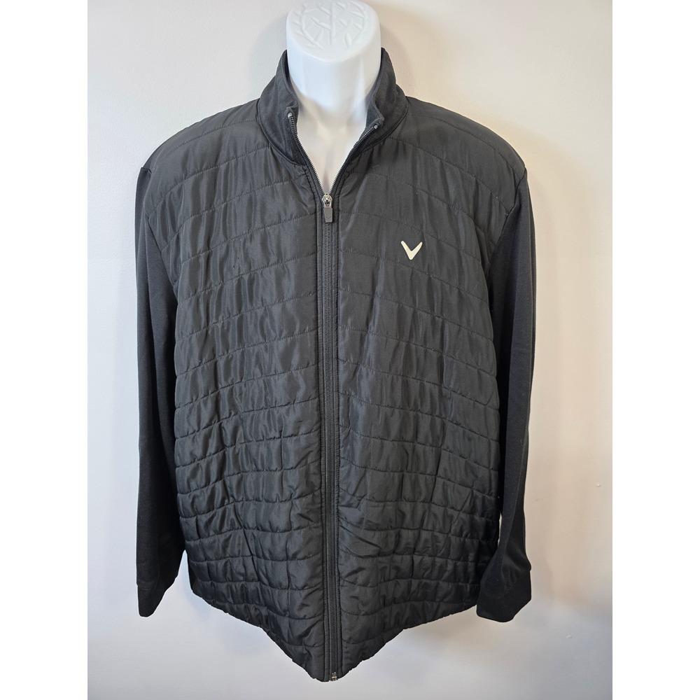 Callaway Mens XL Black Hybrid Quilted Full Zip Golf Jacket Mock Neck Performance
